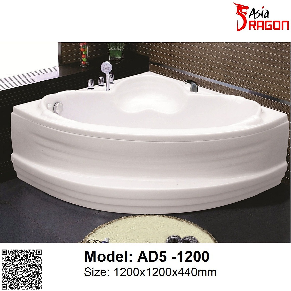 Bồn tắm góc Massage Asia Dragon AD5-1200 (Có bậc)